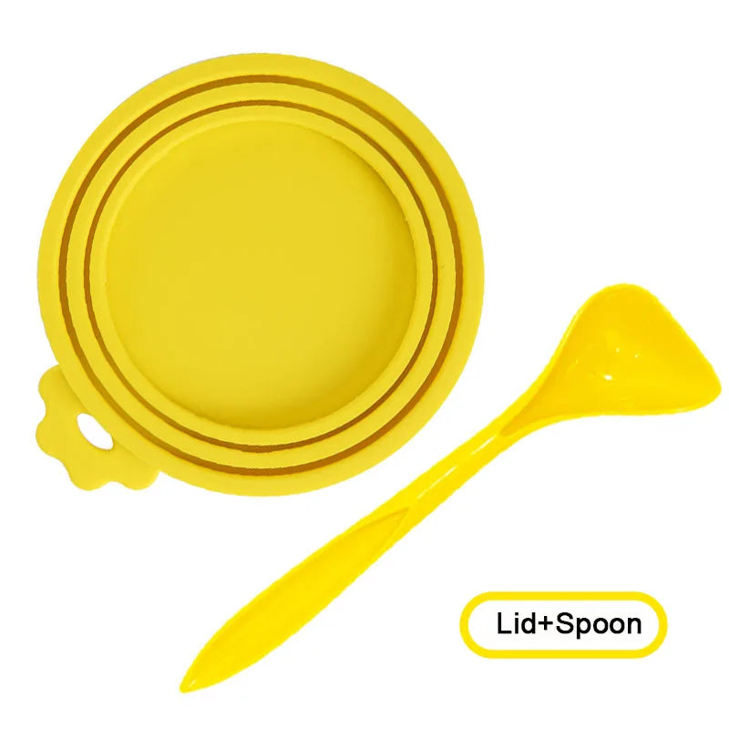 A Set Reusable Pet Food Can Cover and Spoon Portable Dogs Cat Storage Tin Cap Lid Seal Cover Health Pet Supplies Pet Lids Can
