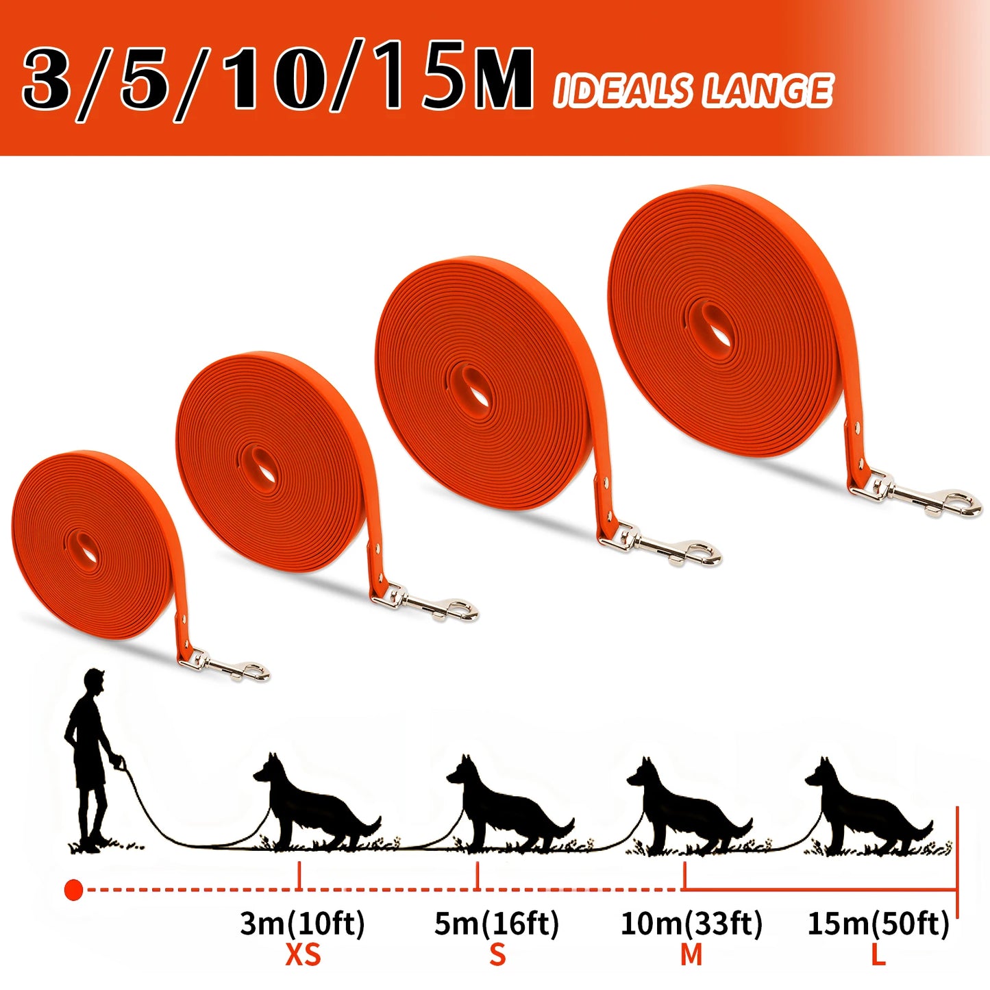 Waterproof Dog Leash Long Pvc Pet Leashes Easy to Clean Rope for Small Medium Large Big Dogs Walking Traning Lead 3M 5M10M 15M