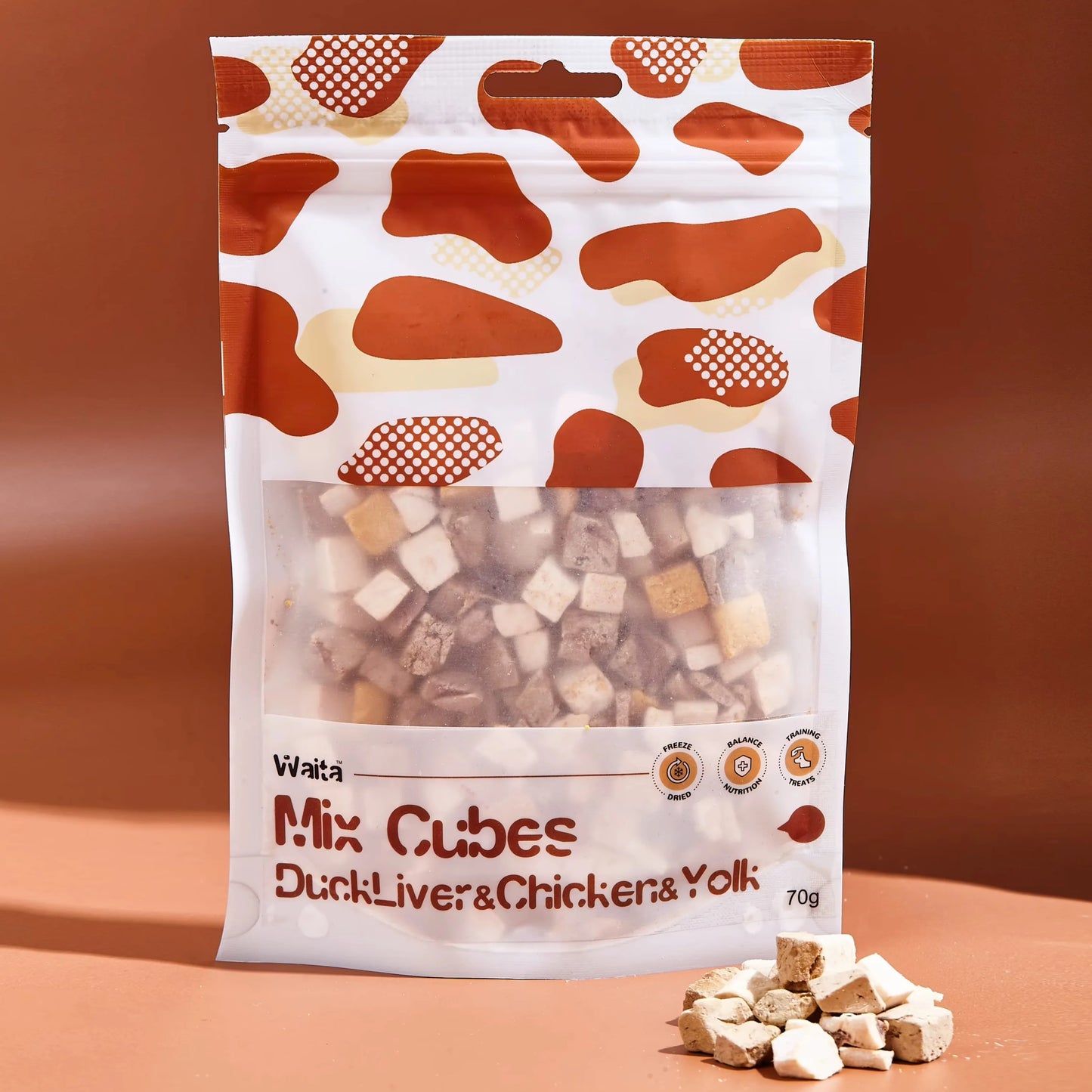 Waita Freeze Dried Mixed Cube Treats for Cats and Dogs - High Protein Duck Liver, Chicken & Egg Yolk - 70G Healthy Pet Reward
