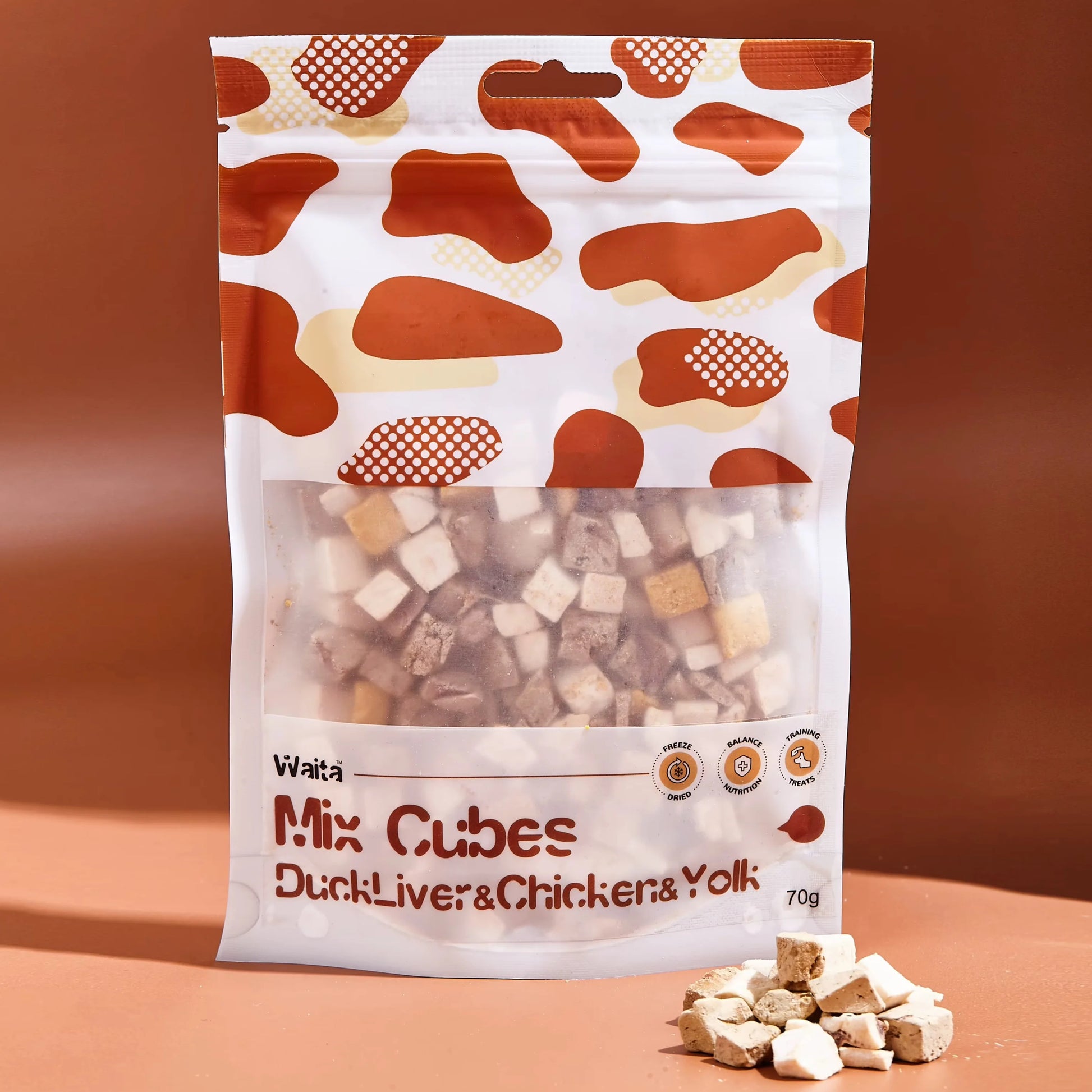 Waita Freeze Dried Mixed Cube Treats for Cats and Dogs - High Protein Duck Liver, Chicken & Egg Yolk - 70G Healthy Pet Reward