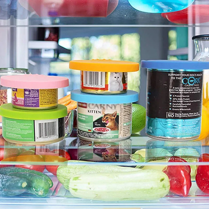 A Set Reusable Pet Food Can Cover and Spoon Portable Dogs Cat Storage Tin Cap Lid Seal Cover Health Pet Supplies Pet Lids Can