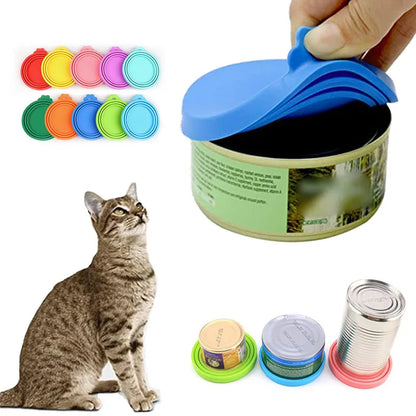 A Set Reusable Pet Food Can Cover and Spoon Portable Dogs Cat Storage Tin Cap Lid Seal Cover Health Pet Supplies Pet Lids Can