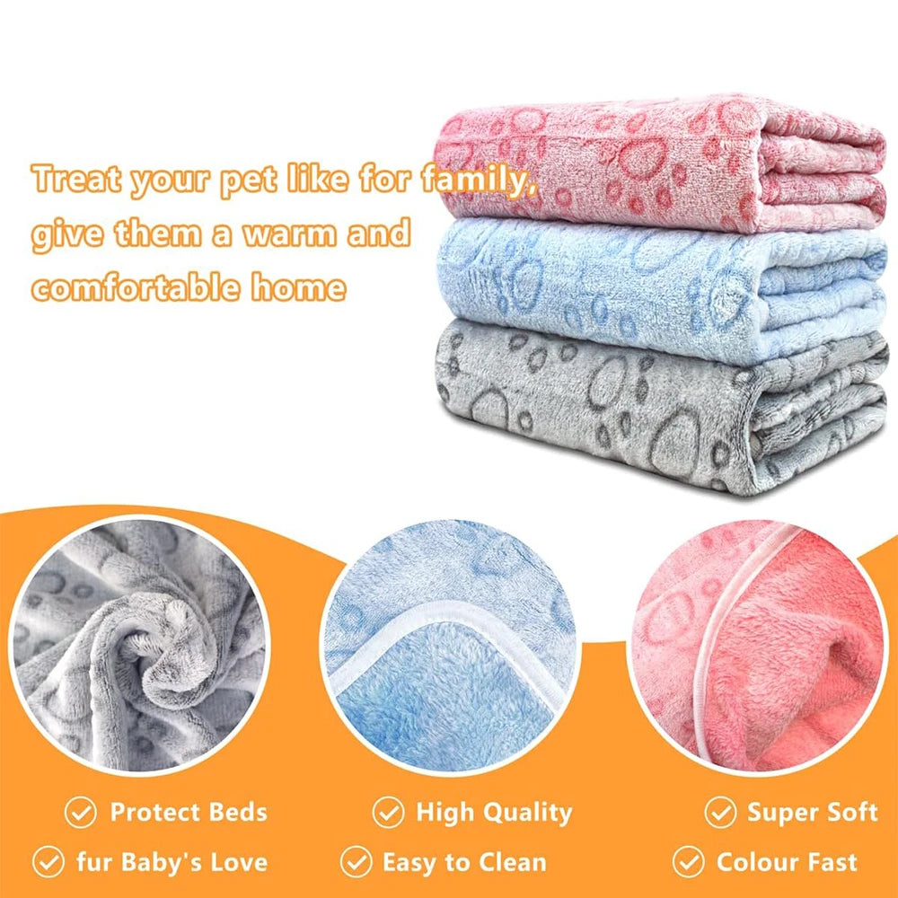 1Pcs Ultra-Soft Paw Print Dog Blankets - Machine Washable, Cozy Pet Pillow Pads for Indoor & Outdoor Use - Ideal for Small to La
